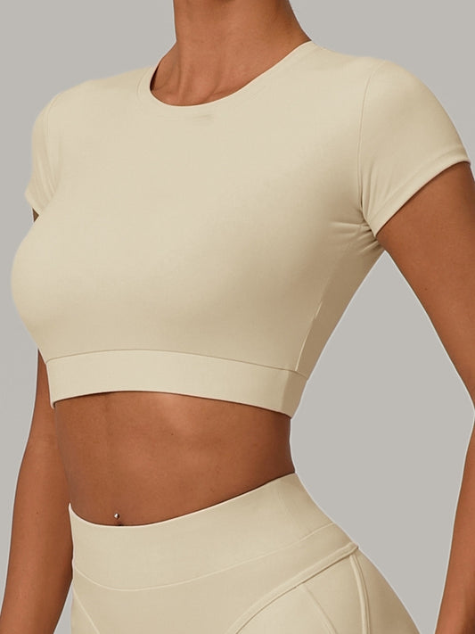 ZASUWA Female Sexy Round Collar Cropped Short Sleeves