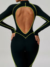 ZASUWA Female Sexy Backless Zipper Contrast Color Stripes Stitch Performance Jumpsuit
