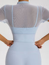 ZASUWA Female Sexy Sheer Mesh Cropped Short Sleeves