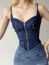 ZASUWA Female Sexy Denim Zipper Push Elastic Tight Bodysuit