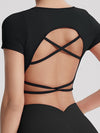 ZASUWA Female Sexy Cross Back Cropped Short Sleeves