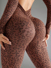 ZASUWA Female Leopard Print Backless Deep V Back Flare Jumpsuit