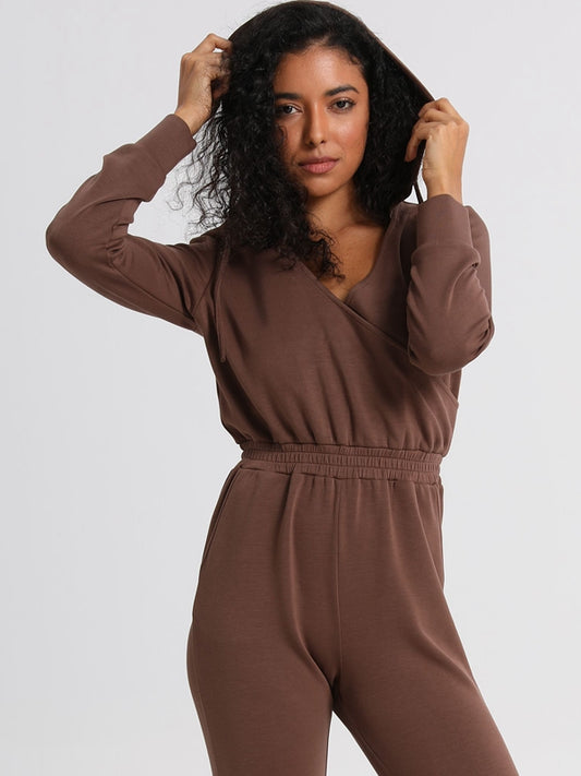 ZASUWA Female Sexy Pocket Zipper With Hat Casual Jumpsuit