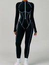 ZASUWA Female Sexy Backless Zipper Contrast Color Stripes Stitch Performance Jumpsuit
