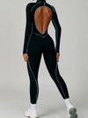 ZASUWA Female Sexy Backless Zipper Contrast Color Stripes Stitch Performance Jumpsuit