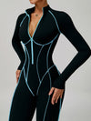 ZASUWA Female Sexy Backless Zipper Contrast Color Stripes Stitch Performance Jumpsuit