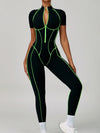 ZASUWA Female Sexy Backless Zipper Contrast Color Stripes Stitch Performance Jumpsuit