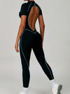 ZASUWA Female Sexy Backless Zipper Contrast Color Stripes Stitch Performance Jumpsuit
