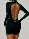 ZASUWA Female Sexy Backless Zipper Contrast Color Stripes Stitch Performance Jumpsuit
