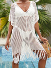 ZASUWA Female Sexy Fishnet Swimwear Cover-up Tassel Dress Without Bikini Set