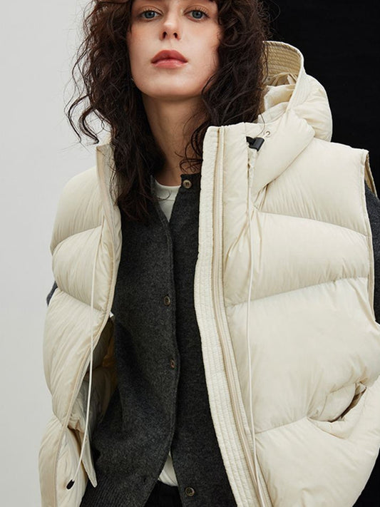 ZASUWA Female Pocket Zipper Warm With Hat Coat Vest