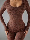 ZASUWA Female Leopard Print Backless Deep V Back Flare Jumpsuit