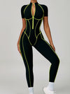 ZASUWA Female Sexy Backless Zipper Contrast Color Stripes Stitch Performance Jumpsuit