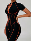 ZASUWA Female Sexy Backless Zipper Contrast Color Stripes Stitch Performance Jumpsuit