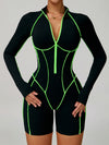ZASUWA Female Sexy Backless Zipper Contrast Color Stripes Stitch Performance Jumpsuit