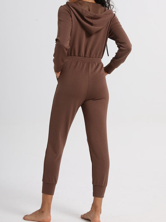 ZASUWA Female Sexy Pocket Zipper With Hat Casual Jumpsuit