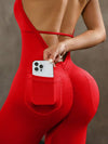 ZASUWA Female Deep V back Backless Pocket Jumpsuit