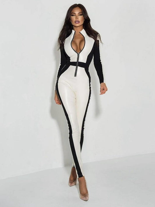 🖤ZASUWA Female "SciFi Heroine" Contrast Color PU Half Zipper Ski Jumpsuit