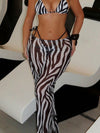 ZASUWA Female Zebra Print Sheer Mesh 3-Pieces Bikini Set