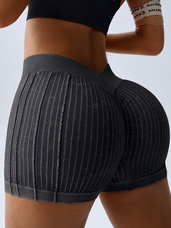 V-shaped Waist Ribbed High-waisted Hip-lift Scrunch Bum Leggings