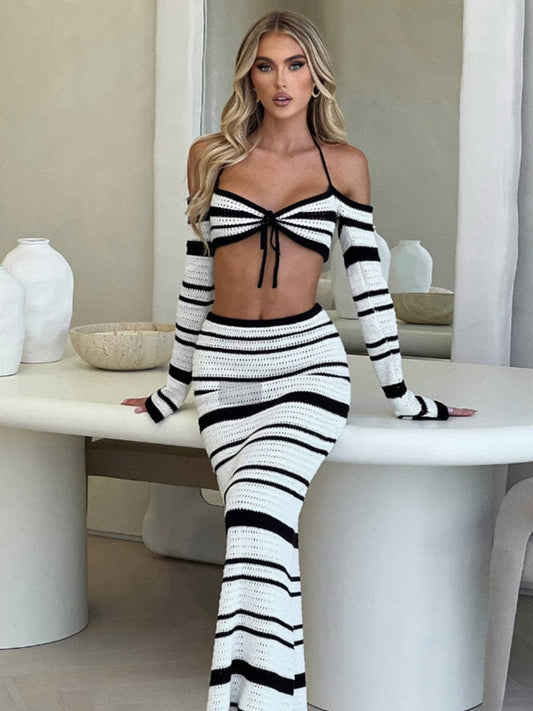 ZASUWA Female Sexy Fishnet Stripes 2-Pieces Cover-up Without Bikini