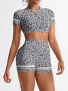 ZASUWA Female Leopard Print Stripes Deep V Back Short Tracksuit