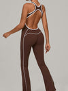 ZASUWA Female Backless Stripes Flare Jumpsuit