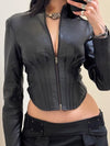 ZASUWA Female Faux Leather Corset Zipper Jacket