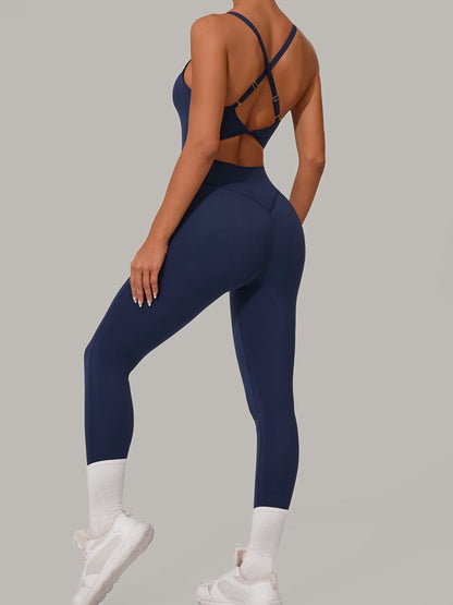 Sexy Cross Back U Collar Jumpsuit