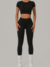 ZASUWA Female Sexy Round Collar Cropped Short Sleeves