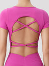 ZASUWA Female Sexy Cross Back Cropped Short Sleeves