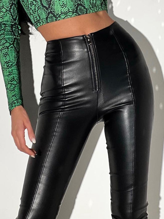 ZASUWA Female Sexy Faux Leather Zipper Leggings