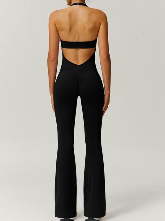 ZASUWA Female Backless Flare Halter Jumpsuit