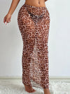 ZASUWA Female Sexy Sheer Mesh Leopard Print Without Bikini Set Swimwear Cover Dress