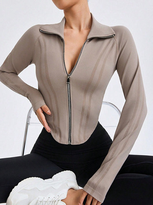 ZASUWA Female Basic Zipper Lapel Collar Jacket