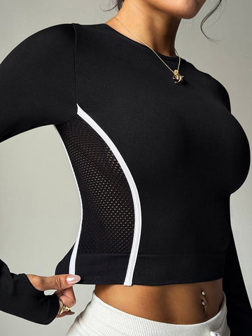 ZASUWA Female Fishnet Contrast Color Stripes Long Sleeves