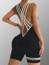 ZASUWA Female Contrast Color Stripes Cross Back Deep V Back Scrunch Bum Short Romper