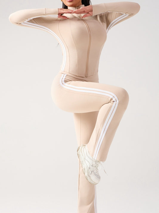 ZASUWA Female Contrast Color Stripes Zipper High-rise Flare Tracksuit