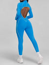 ZASUWA Female Sexy Backless Zipper Contrast Color Stripes Jumpsuit