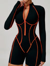 ZASUWA Female Sexy Backless Zipper Contrast Color Stripes Stitch Performance Jumpsuit