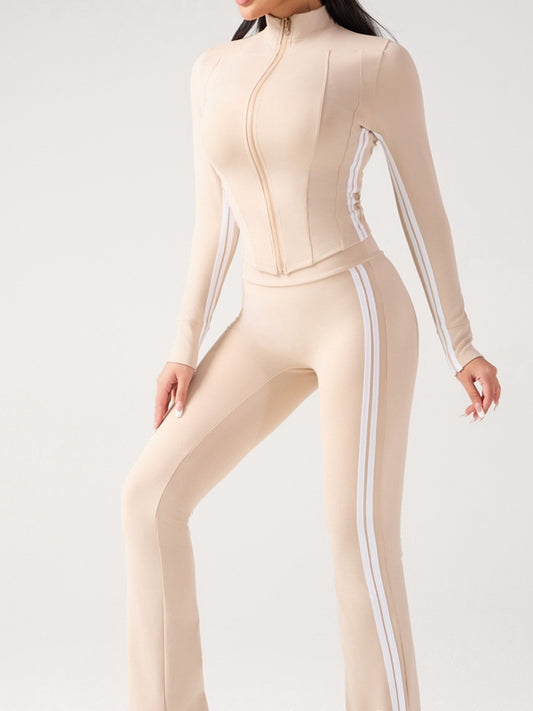 ZASUWA Female Contrast Color Stripes Zipper High-rise Flare Tracksuit