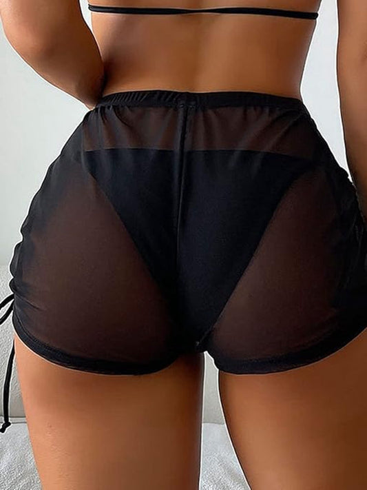 ZASUWA Female Sexy Sheer Mesh Drawstring Quick-dry Shorts