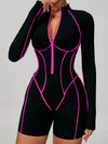 ZASUWA Female Sexy Backless Zipper Contrast Color Stripes Stitch Performance Jumpsuit
