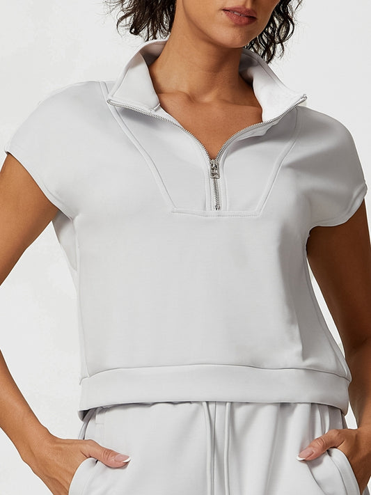 ZASUWA Female Casual Stand Collar Short Sleeves