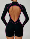 ZASUWA Female Sexy Backless Zipper Contrast Color Stripes Stitch Performance Jumpsuit