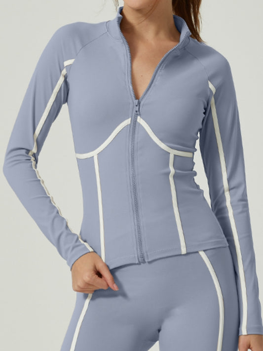 ZASUWA Female Contrast Color Stripes Zipper Jacket