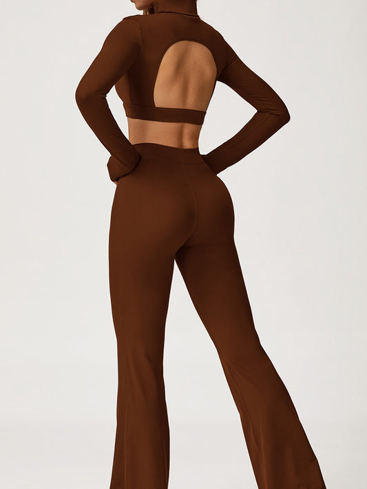 ZASUWA Female Backless Stand Collar Flare Tracksuit