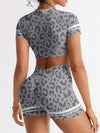 ZASUWA Female Leopard Print Stripes Deep V Back Short Tracksuit