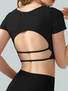 ZASUWA Female Sexy Backless Ribbed Cropped Short Sleeves