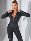❤ZASUWA Female Faux Leather Half Zipper Peach Booty Jumpsuit
